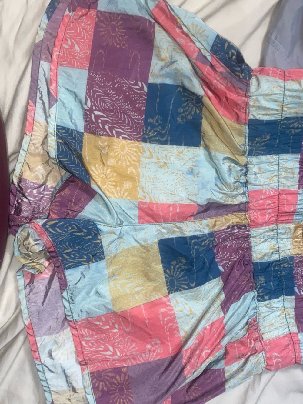 Free people Patchwork Cotton Quilt Bedspread in Pink, Blue, Purple, Gold shorts